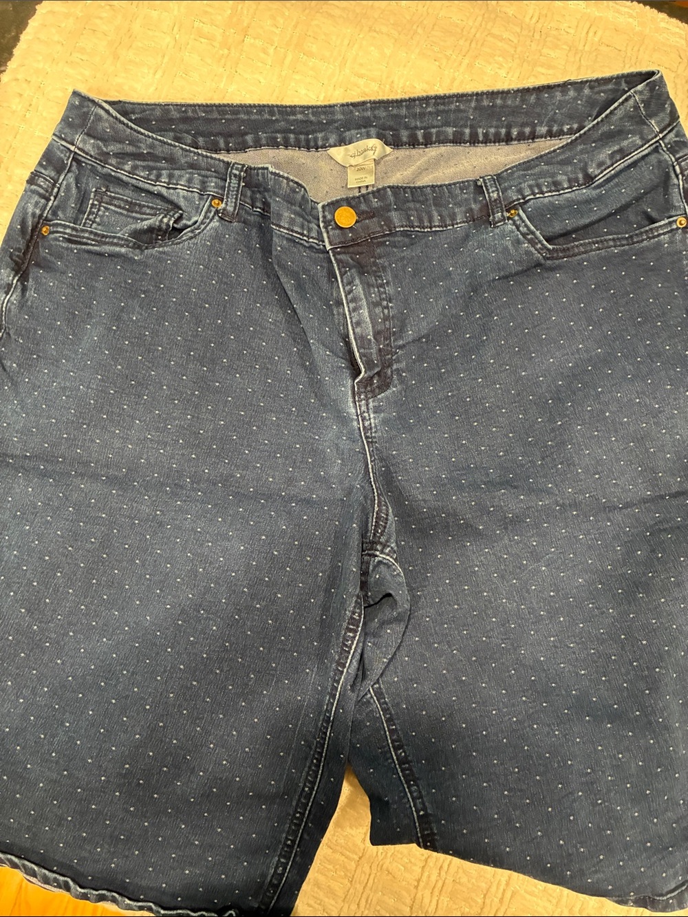 Christopher & Banks Blue Polka Dot Denim Shorts/Blue Floral Denim Shorts 2 Pair - Picture 5 of 5